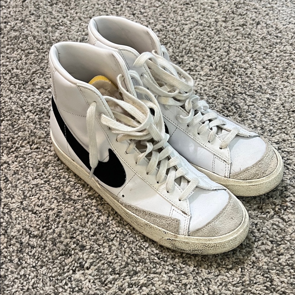 Nike White and Black High-Tops with Yellow Detail